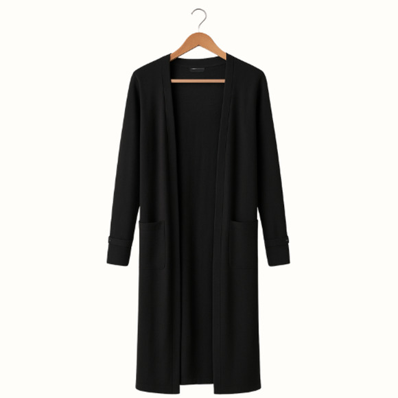 White House Black Market Long Line Cardigan in Black – EUC Size Medium - Picture 3 of 3
